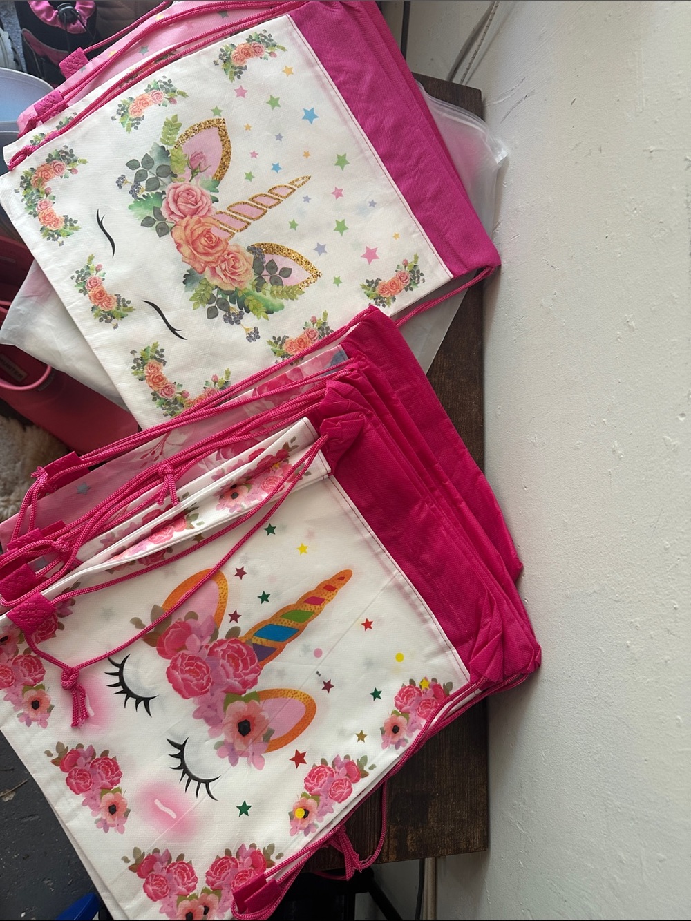 10 Pink Unicorn Drawstring Bag for Kids